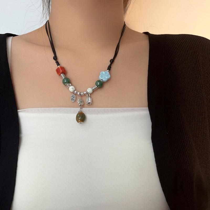Keramikperle Wassertropfen Anhänger Choker Verstellbare Größe Böhmisches Halsband Damen