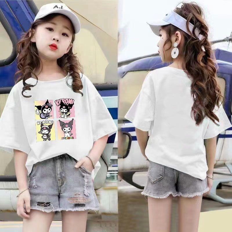 Summer girls' short sleeved T-shirts, girls' clothing Kuromi tops, baju budak perempuan girls' T-shirts, girls' shirts