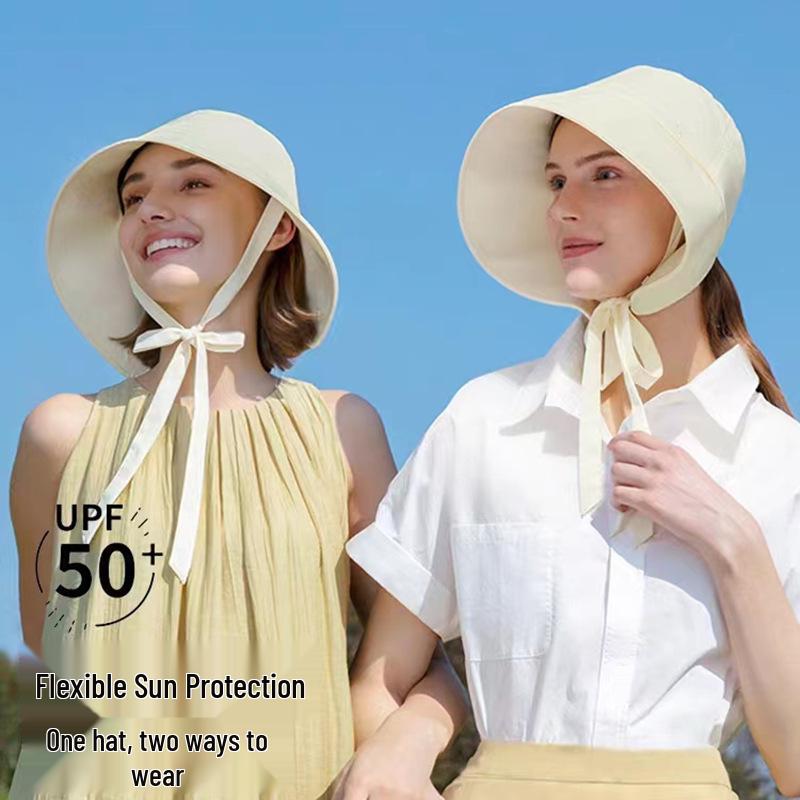 Women's Wide Brim Anti-UV Sun Hat with Ribbon & Ponytail Slot