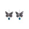 Retro Butterfly Blue Round Bead Ear Hook Female, National Style, Hong Kong Style, Personality Trend Temperament, Simple Earrings