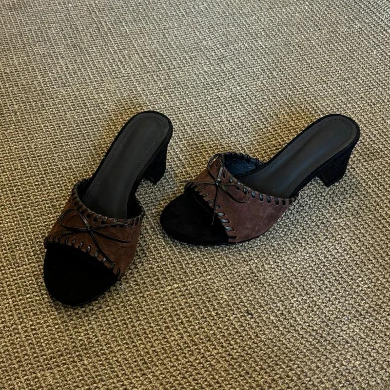 

Bow Women s Slippers High Heels Summer Shoes Designer woman Heeled Sandals 2025 New Chunky Pumps Dress Zapatillas Mujer 40