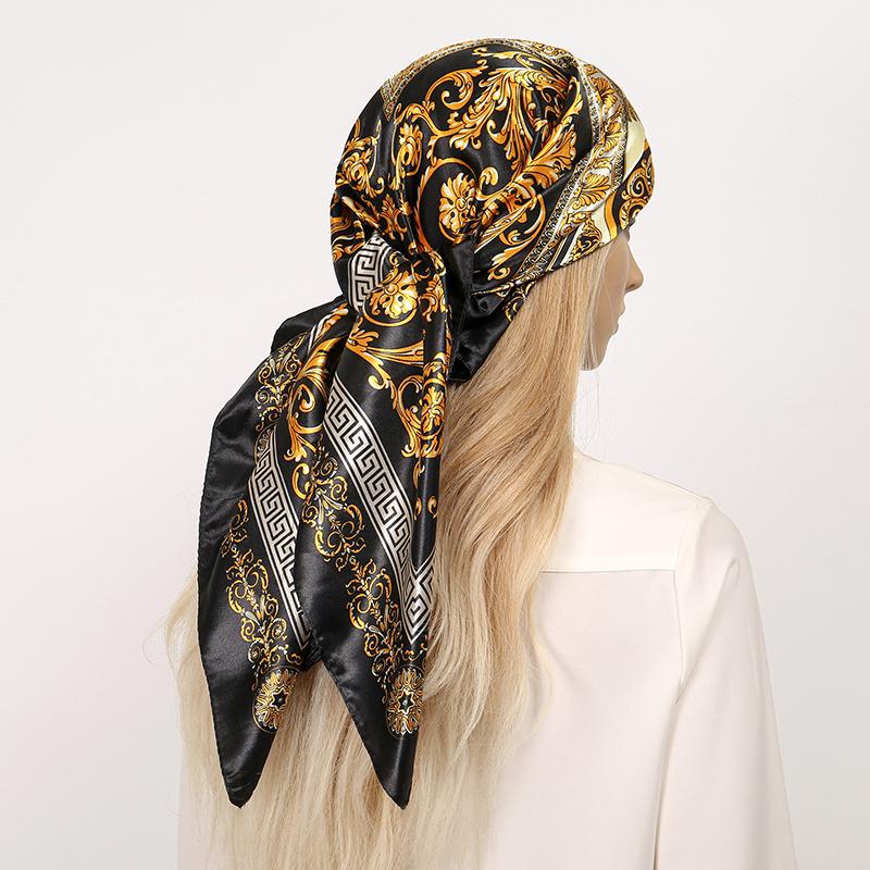 Silk Shawl Square Scarf For Women Print Headband Foulard Satin Hijab Hair Bands Neckerchief Female Head Wraps Bandana