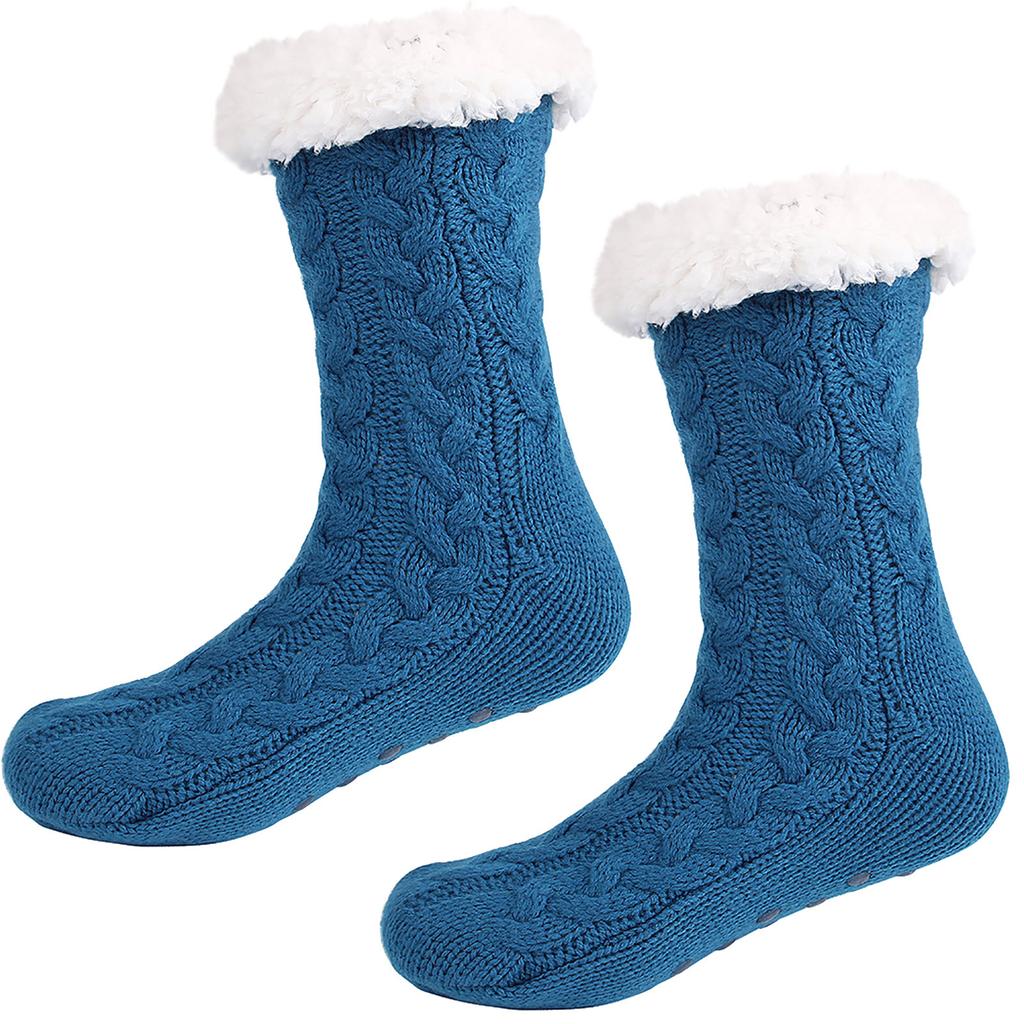 Women's Autumn And Winter Solid Color Velvet Thickening Home Silicone Bottom Non-slip Knitted Tube Slippers Socks
