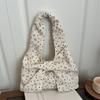 Bow Heart Polka Dot Corduroy Shoulder Bags for Women Large Capacity Ladies Casual Tote Lightweight Female Underarm Bag Handbags