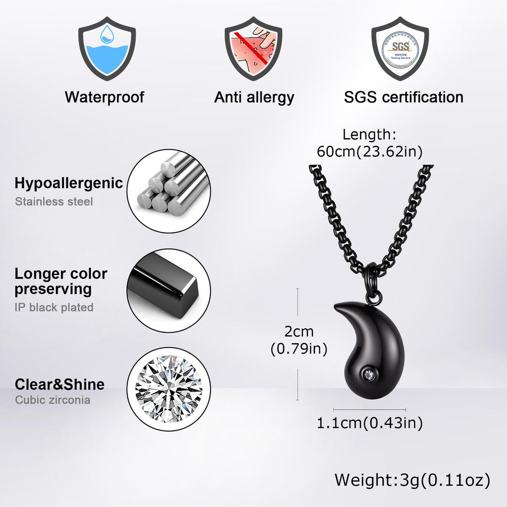 Fashion Yin Yang Pendant Necklace Stainless Steel Black Silver Friendship Necklace for Men Women BFF Couples Jewelry Gift