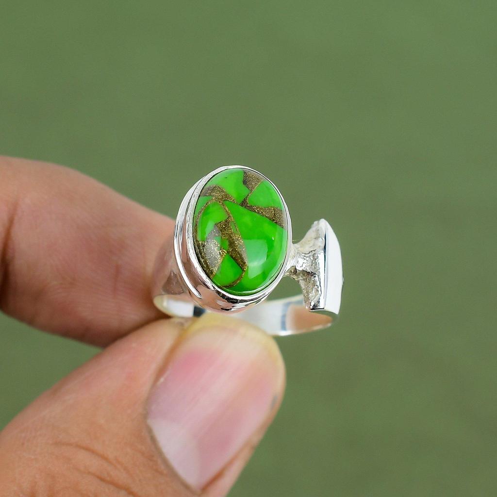 Copper Green Turquoise Ring 925 Sterling Silver Ring Handmade Ring Boho Style Jewelry Elegant Gemstone Ring For Gifts Available In Ring Size
