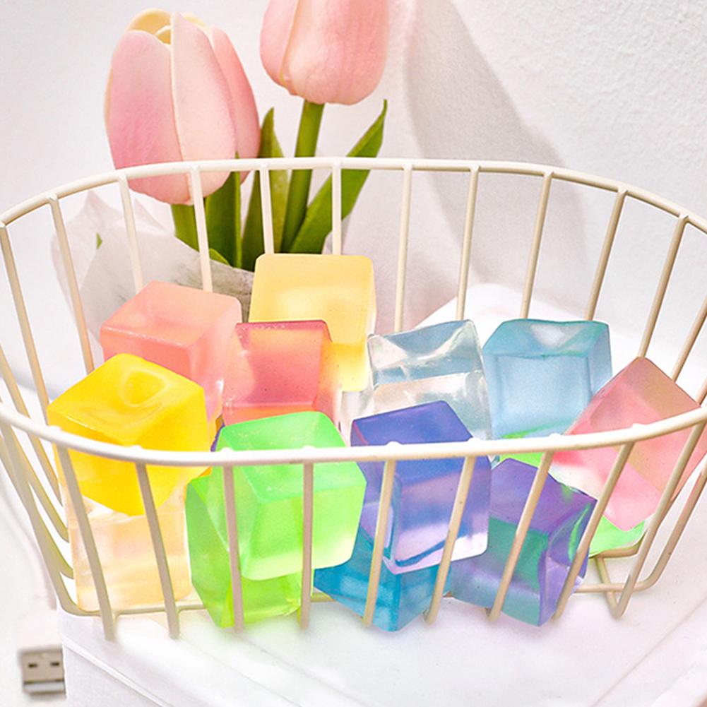 10PCS Crystal Ice Cube Sensory Toy Square Mochi Squishies Stress Ball Soft Squeeze Fidget Toys Clear Sensory Relief Toy