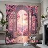 2pcs   Spring Summer Curtains Spring Flowers Romantic Scenery Prints Light Filtering Curtains Versatile Polyester Fabric Festive