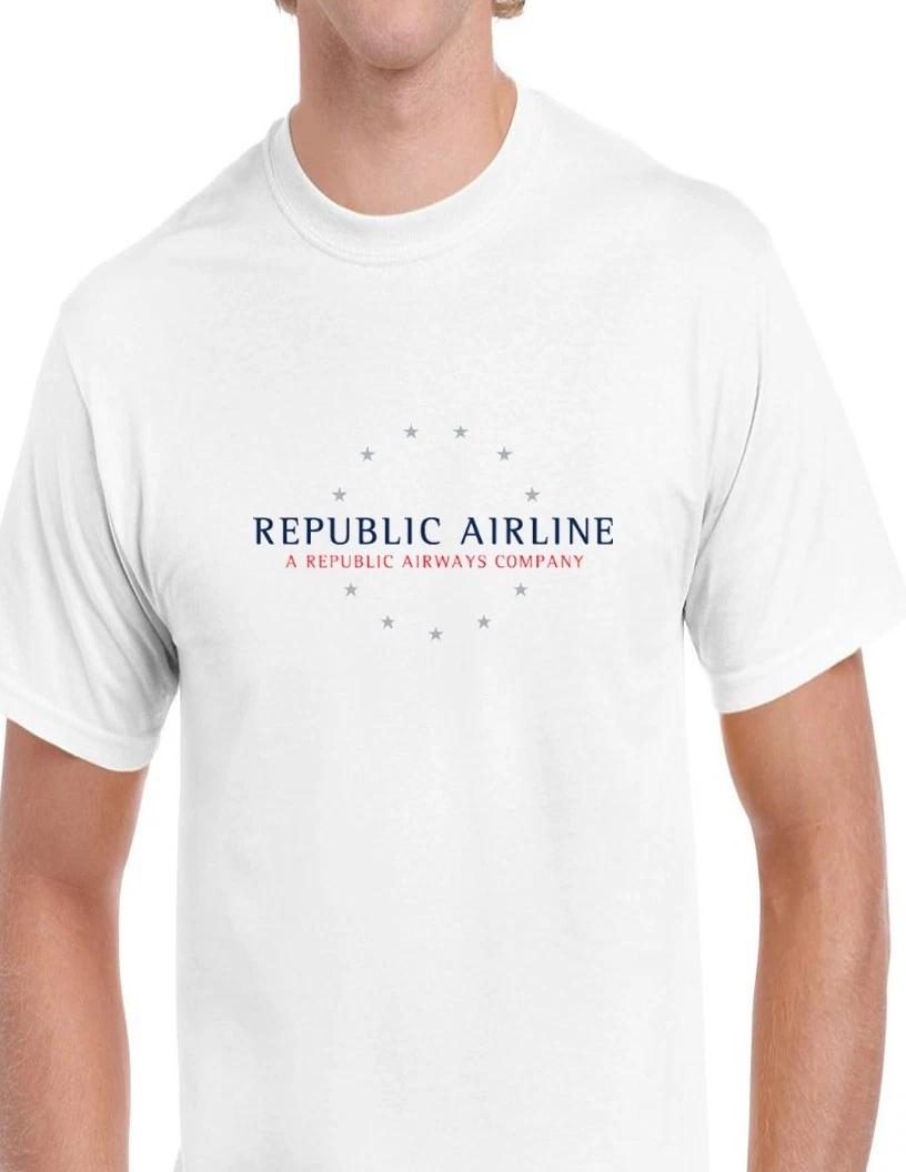 Republic Airline Blue Red Logo US Aviation Travel Cotton White T-Shirt XL
