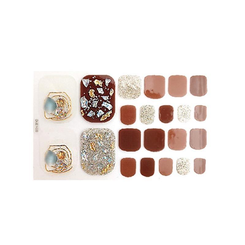 22/Sheet Tips Toenail Sticker Full Nail Wraps 3D Glitter Foil Manicure Nail Decal Full Cover Self-adhesive Waterproof Nail Art Decals