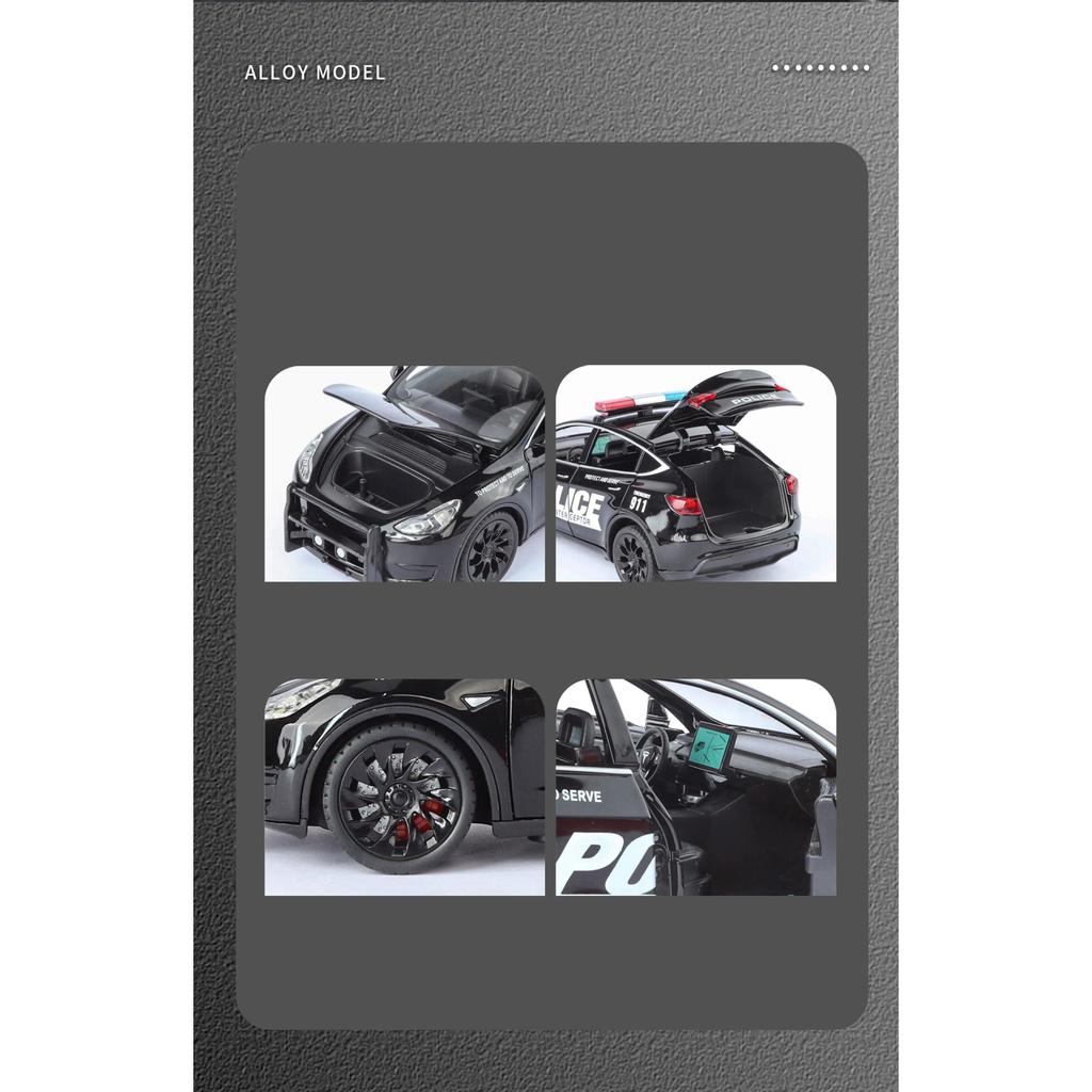 1/24 Tesla Model Y SUV Alloy Police New Energy Car Model Diecast Metal Vehicles Car Model Simulation Sound and Light Children Toy Gift