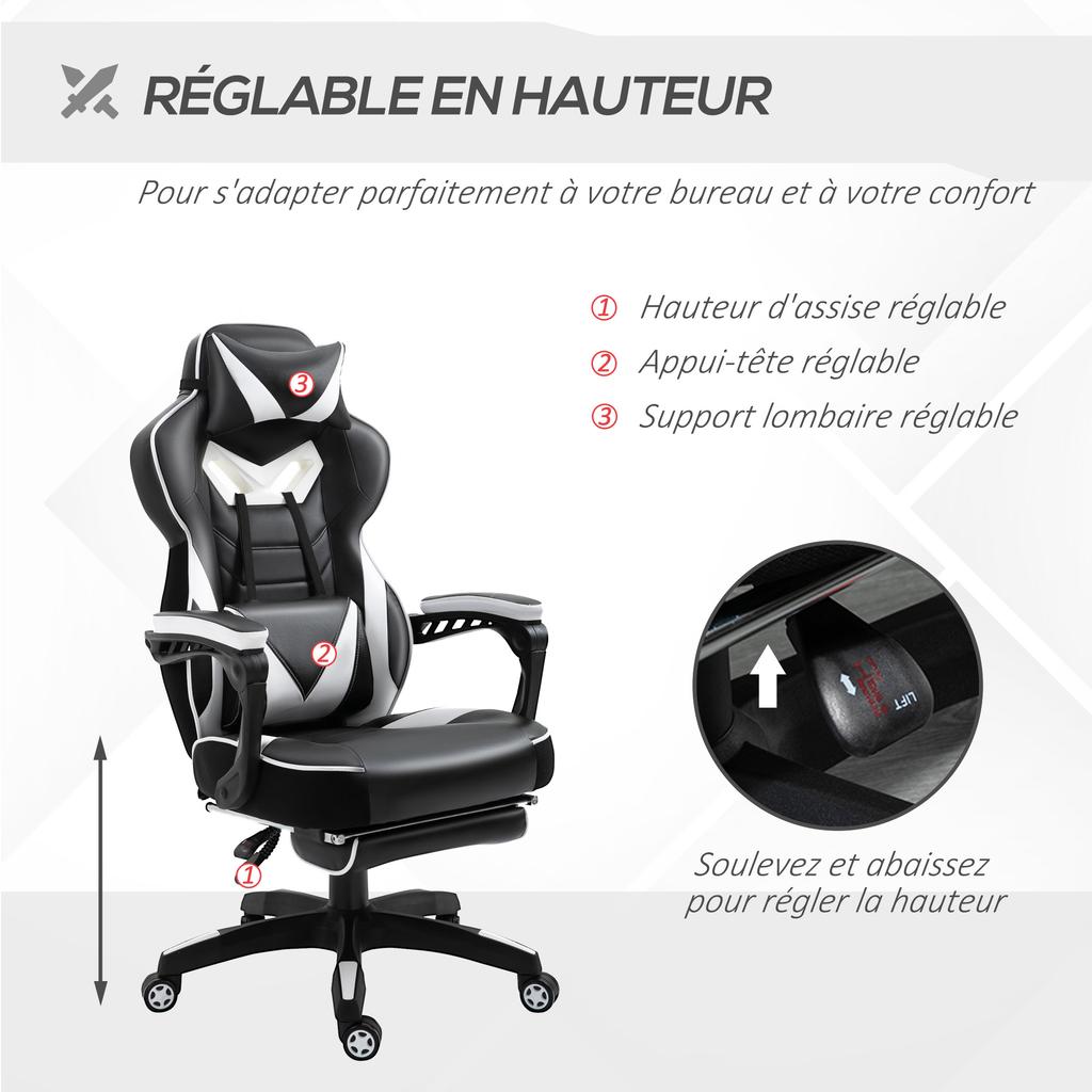 Ergonomic Gaming Chair Comfortable Office Chair With Footrest Headrest And Lumbar Cushion Adjustable Height Black And