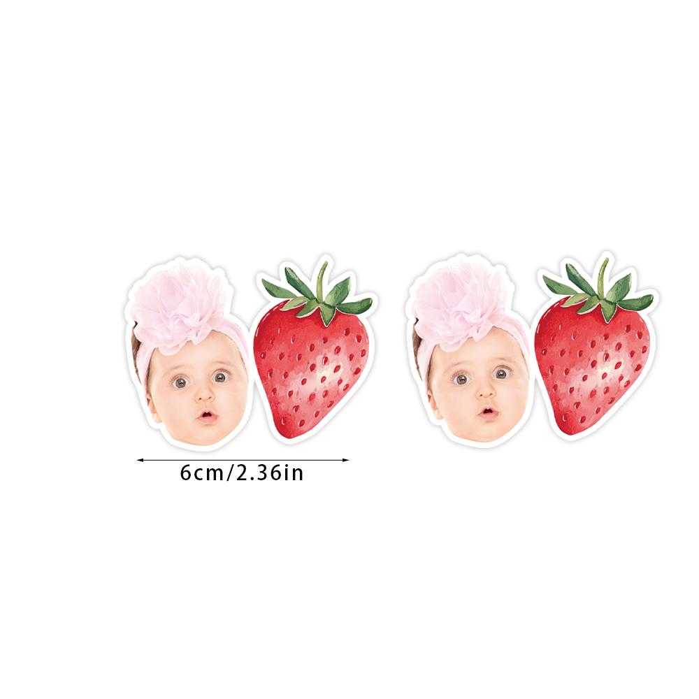 

Custom Strawberry party banner cake topper sticker with Personalised photo summer theme Strawberry one Birthday Party Decoration
