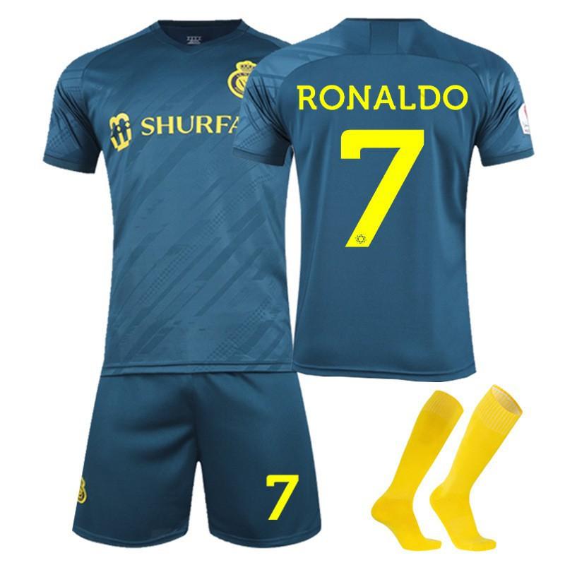 2023-24 Saudi-Liga Riyadh Victory Auswärts-Trikot Nr. 7 C Ronaldo Kurzarm Fußballmannschaft Uniform Kinder Set