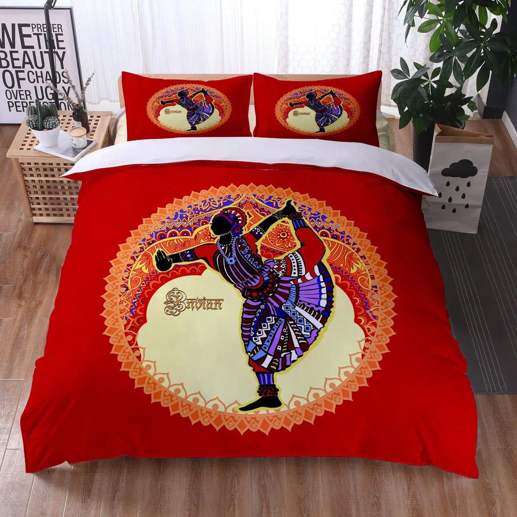 Afrikansk kvinna Sängklädesset Etnisk Afro Påslakan Mikrofiber Afroamerikansk Täcke Set 3 Delar Orange Forntida Öken Full