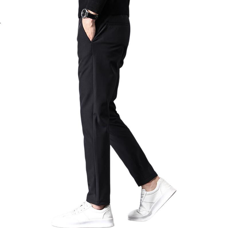 PLAYBOY Casual Pants for Men, Spring And Summer Trousers, Business Slim-Fit Trendy Elastic Long Pants, Black, Size 29