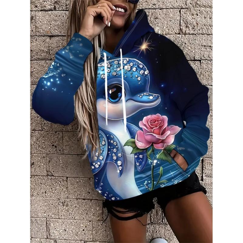 Womens Oversized Hooded Sweatshirt With Botanical Cartoon Print Loose Fit Comfortable Casual Top 2025