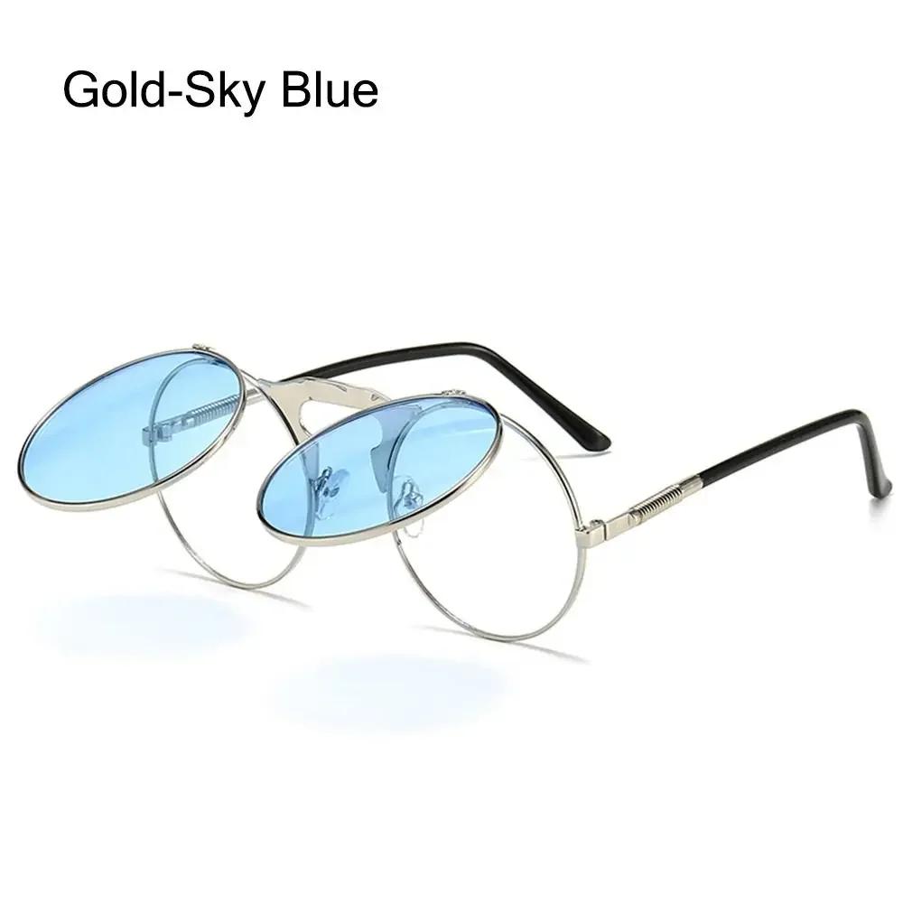 90's Retro Shades Round Steampunk Sun Glasses Flip Up Sunglasses Costume Glasses for Women & Men UV400 Protection Eyewear