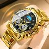 BINBOND Brand Commerce Men Stainless Steel Watch Back Light Complete Calendar Water-Resistance Watch Festival Birthday Gift Box