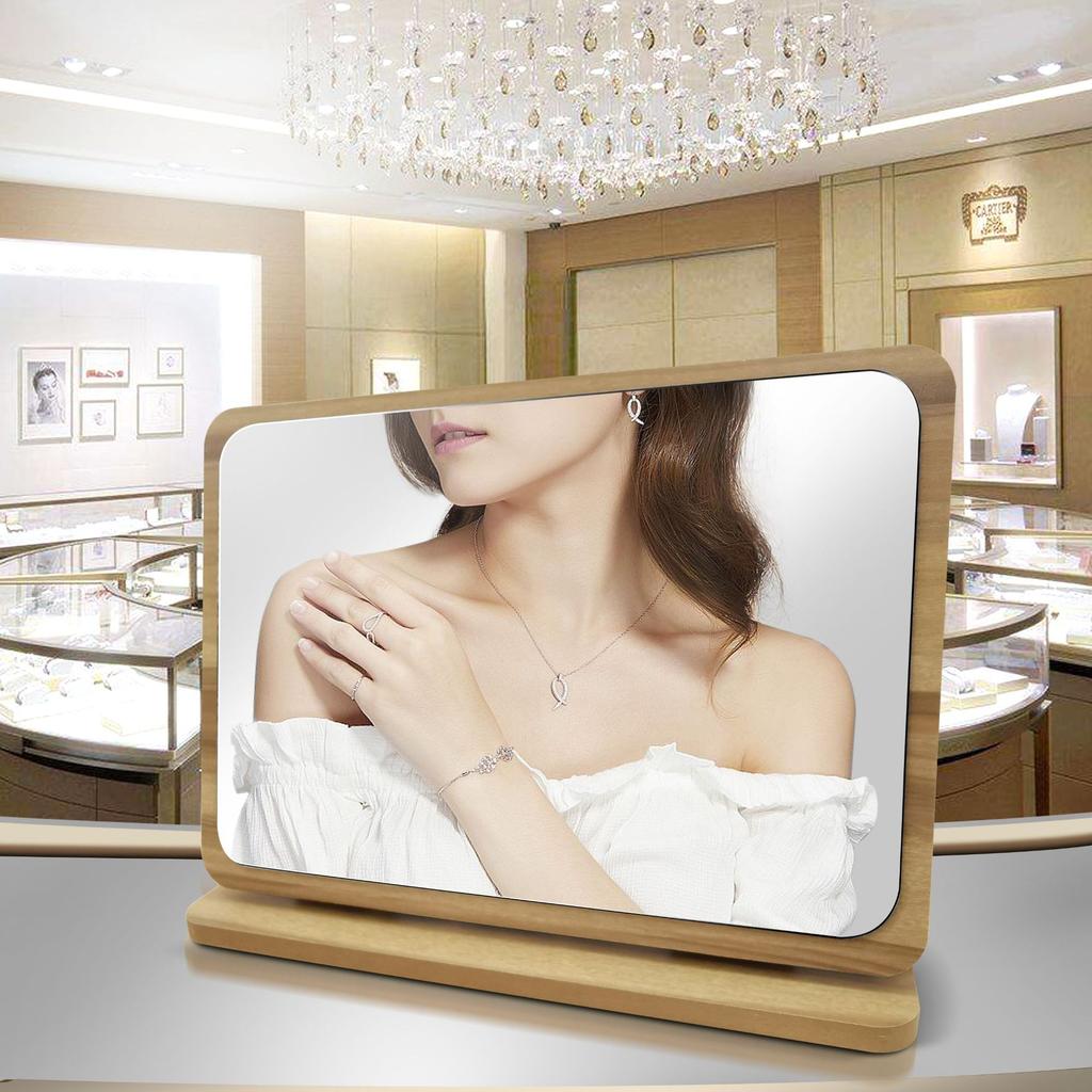 Wooden Desk Mirror Swivel Single-Sided Makeup Table Mirror, Portable Removable Countertop Private Room High-Definition Make Up
