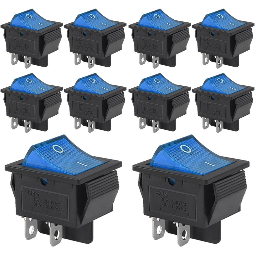 10pcs 15/30A 250V KCD2 KCD4 Rocker Switch DPST 4 Pin Red Lighted 120V Rocker Toggle Switch ON Off Heavy Duty