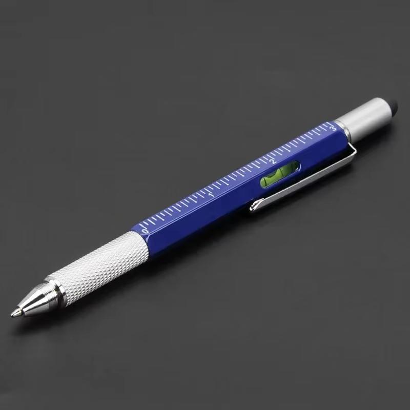 6 In 1 Multifunctional Metal Ballpoint Pen with Stylus Ruler Level Screwdriver for Woodworking Repair Jobs