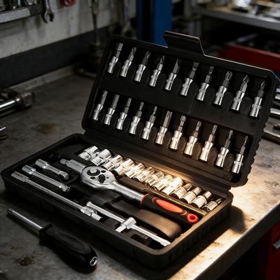 Durable Stainless Steel Tools  Car Repair Kit, Socket Wrench with Ratchet
