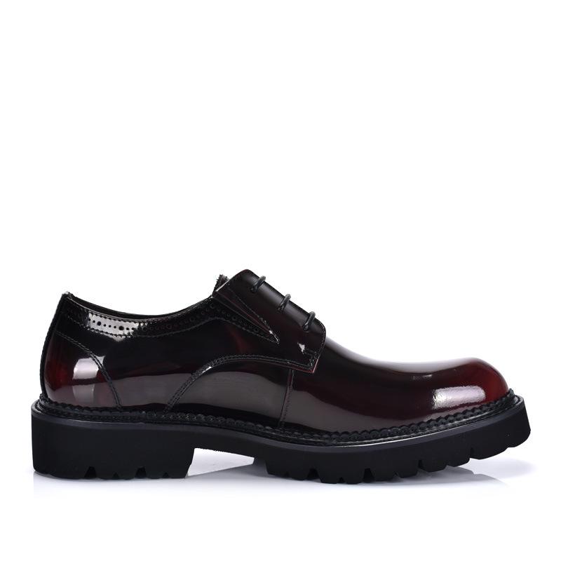 Men's British Style Patent Leather Derby Shoes - Formal Lace-up with Thick Sole & Round Toe