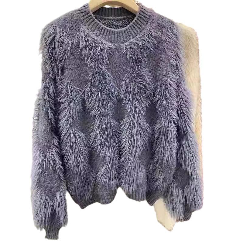 Premium Imitation Mink Soft Waxy Solid Color Pullover Sweater Women's Autumn and Winter New Models with Loose Warm Long-sleeved Knitted Sweater