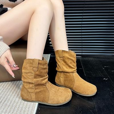 Retro Stacking Boots Matte Short Boots Women's New Spring and Autumn Versatile Round Head Women's Thin Boots Thick-soled Martin Boots
