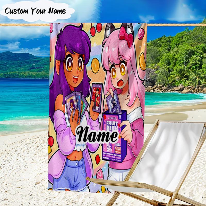 1PC Custom Name Beach Towel Aphmau Candy Adventure Beach Towel, Suitable for Camping, Travel, Beach Accessories, Super Absorbent, Family Gift