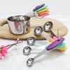5Pcs/Set Measuring Spoon Set Clear Scale Ring Buckle Silicone Handle Stainless Steel Sugar Powder Spoon Measuring Cup Home Supplies