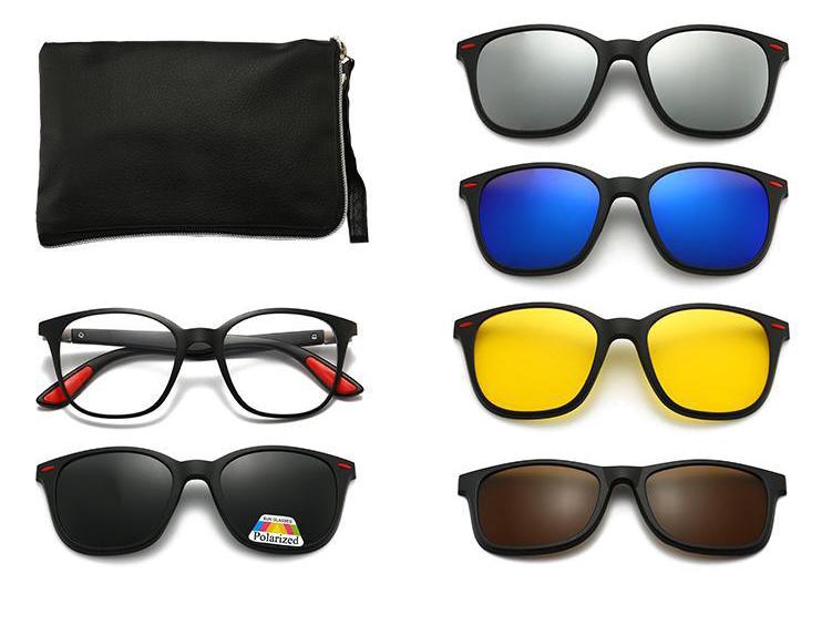 Clip-on Glasses Set: Includes 5 Polarized Lenses, Compatible with Myopia TR90 Retro Magnetic Sunglasses