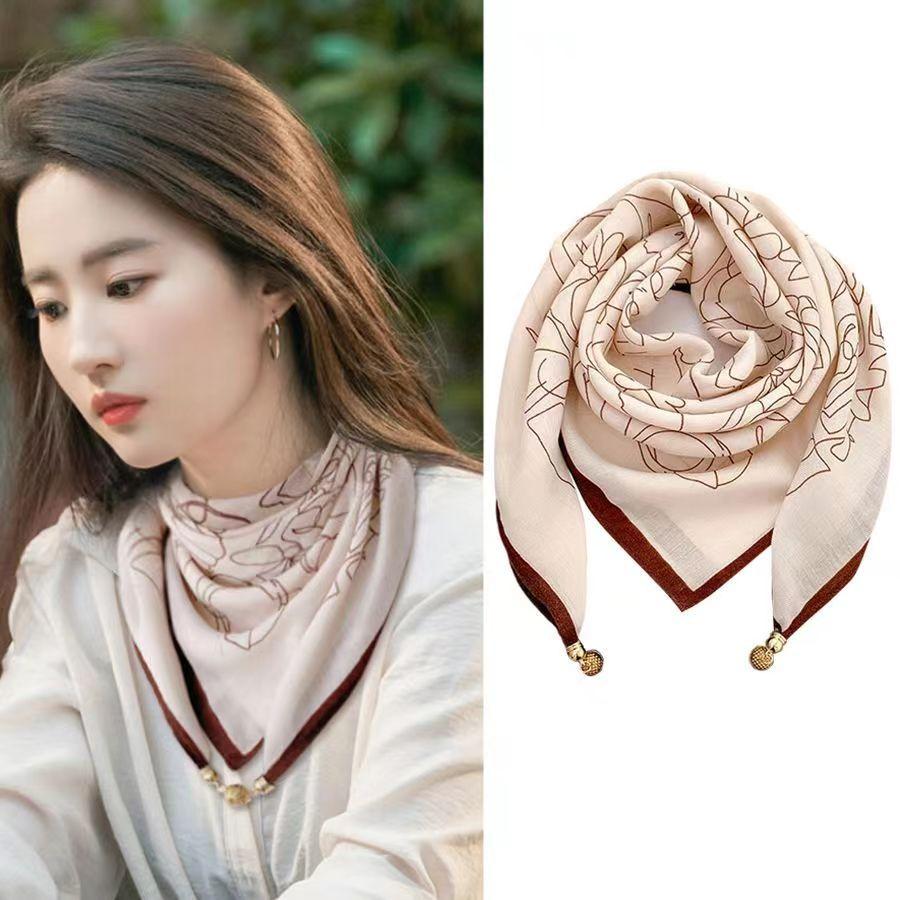 

65.65 Магнітна застібка Шовкова хустка Жіноча квадратна хустка Зимова лінива хустка-підвіска Хустка для прикраси шиї Модна та універсальна