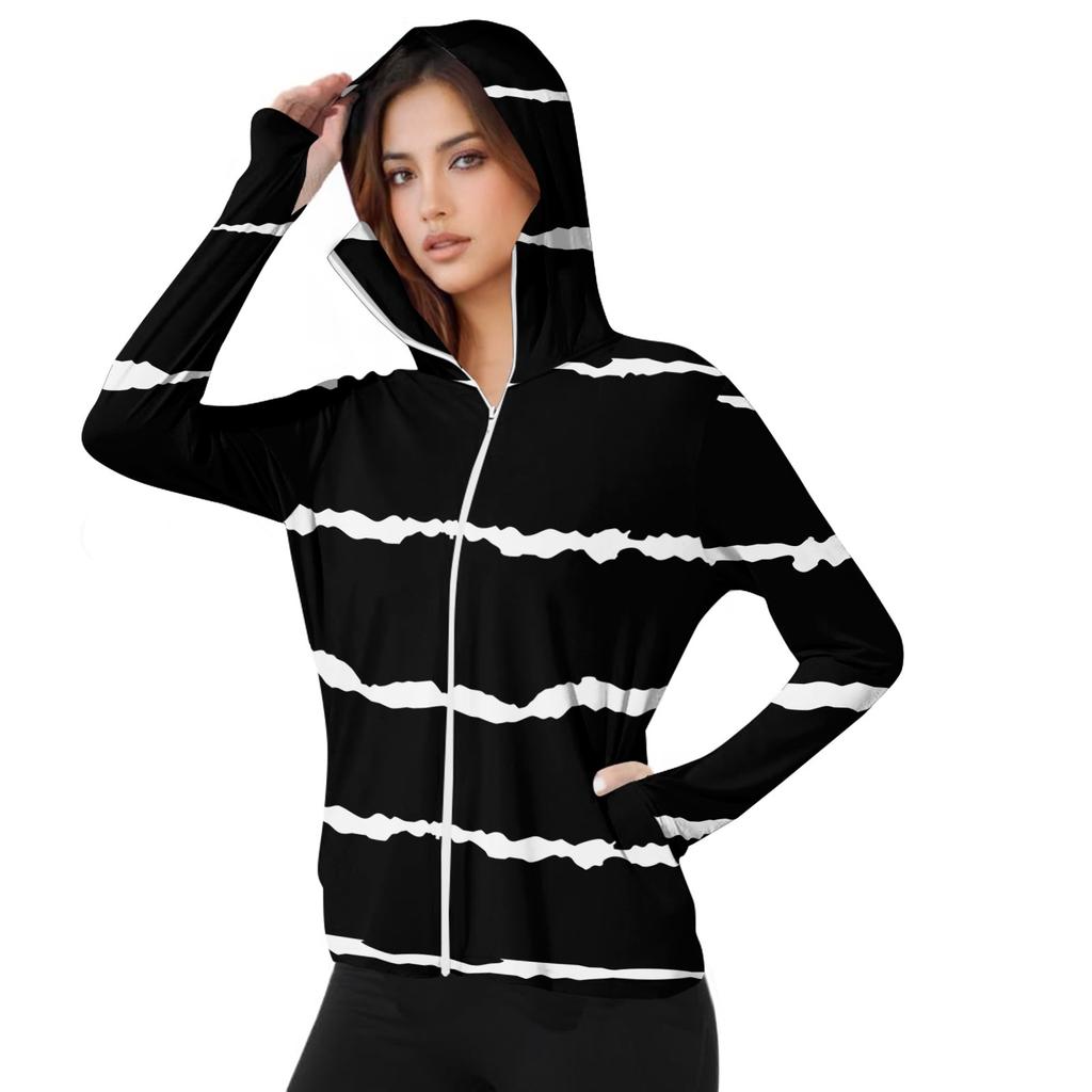 Women's Printed Ice Silk Hooded Lightweight Long Sleeve Sun  Jacket Top