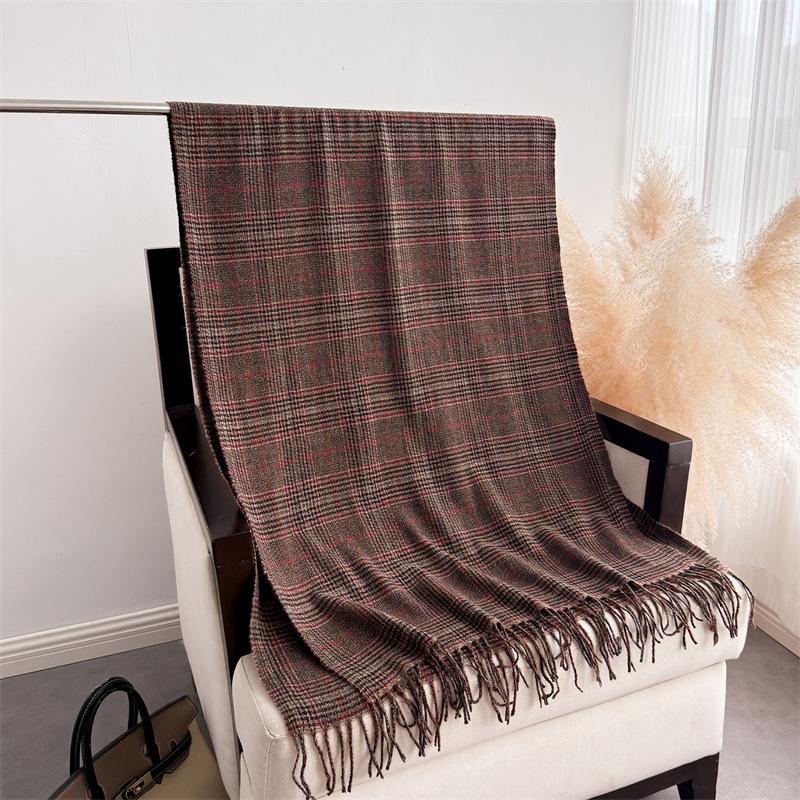 New high-end plaid autumn and winter warm scarf shawl commuting versatile couple fringed imitation cashmere scarf