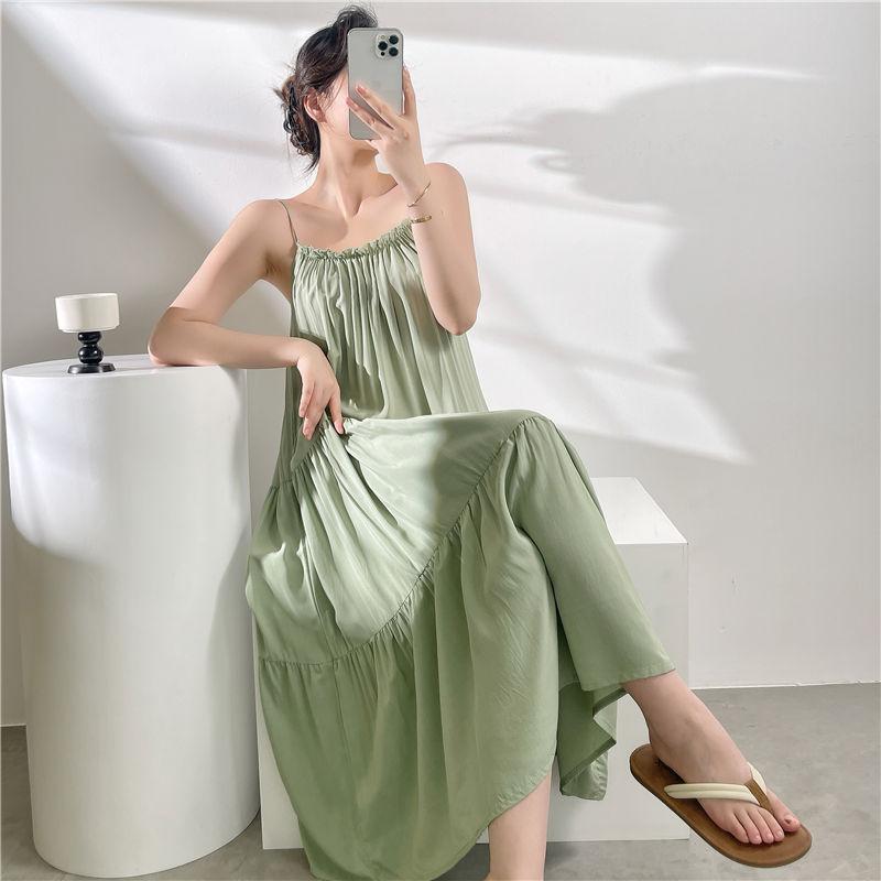 New Cotton and Silk Solid Color Suspender Nightdress Women's Spring and Summer Sexy High-end Suspender Skirt Cotton and Silk Can Be Worn Outside Dress