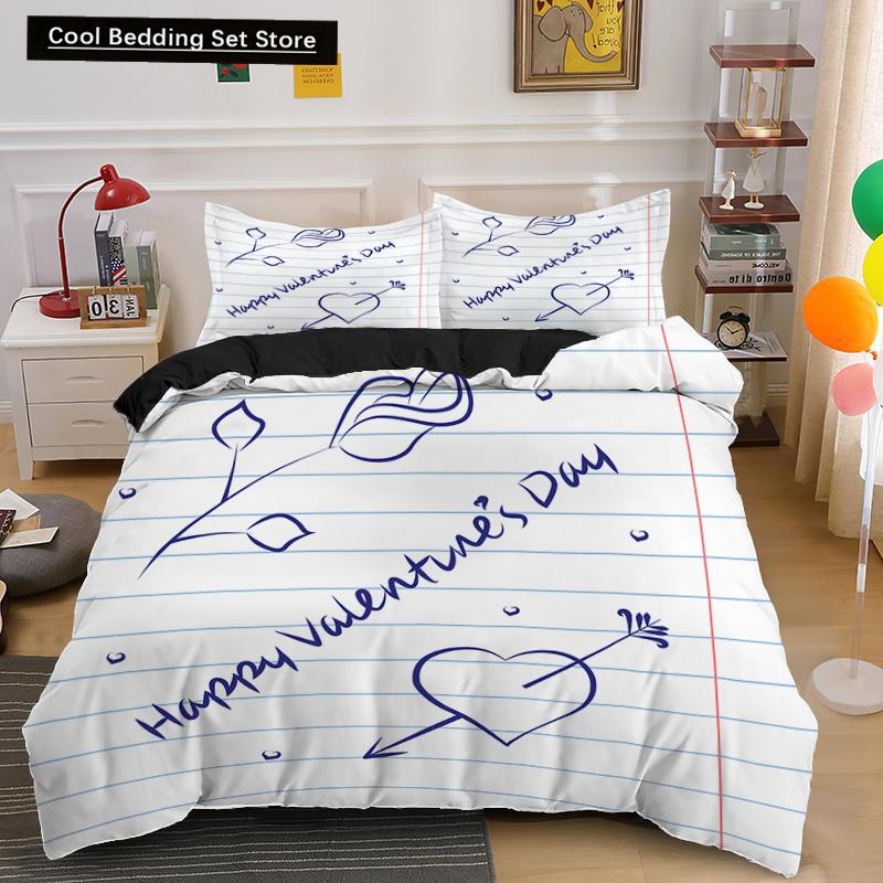 Lover Couple Bed Duvet Cover Set Valentine's Day Gift Heart Shape Bedding Set King Queen Double 2/3pcs Polyester Comforter Cover