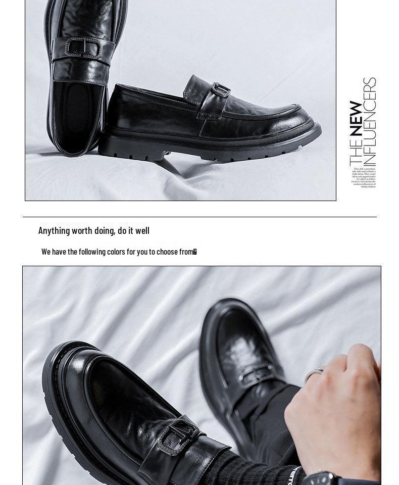 Męskie skórzane mokasyny podwyższające wzrost: Gruba podeszwa, casualowy styl brytyjski, formalne wsuwane