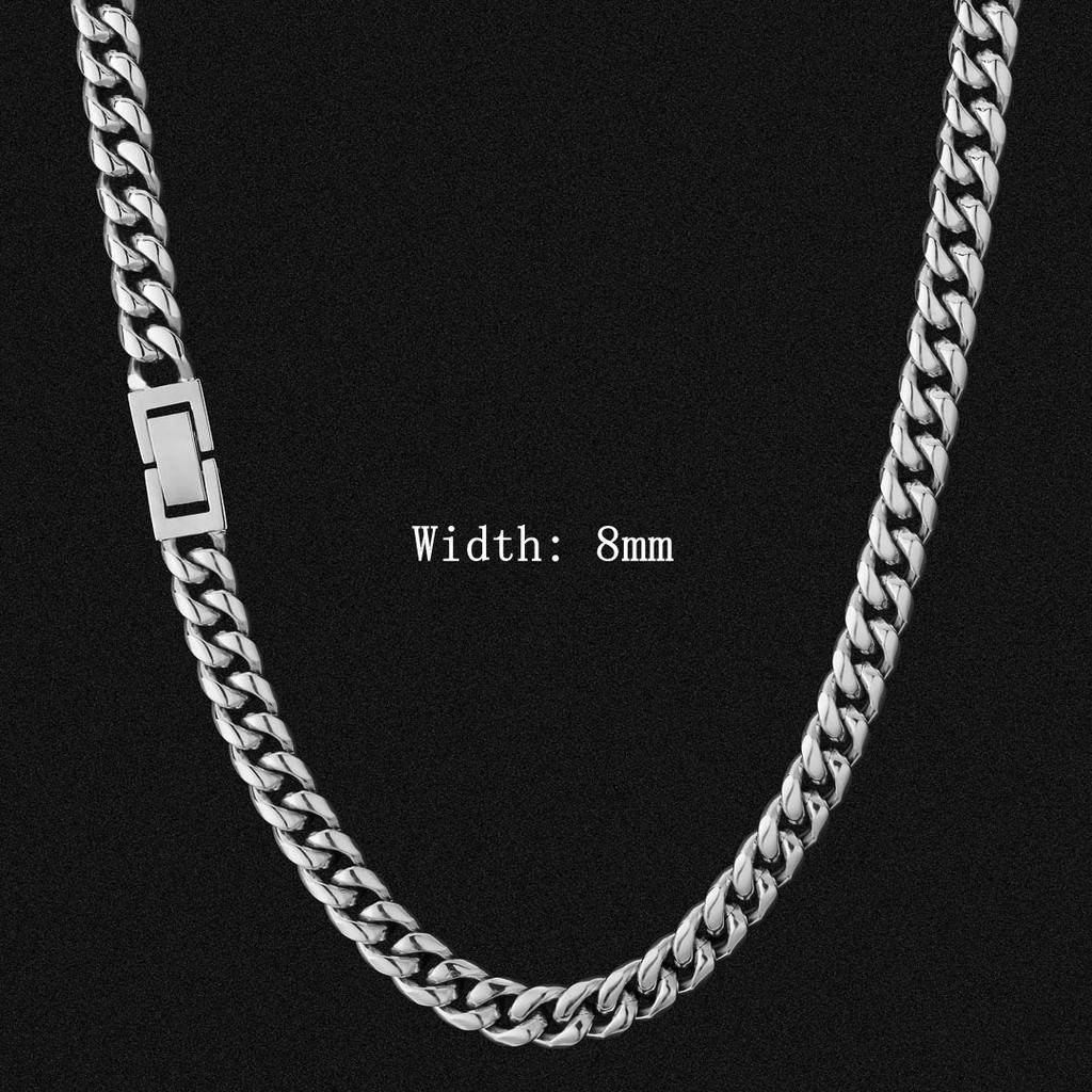 KRKC  Jewelry 8mm 10mm 12mm 18K Gold PVD Stainless Steel Miami Cuban Link Necklace Fold Over Clasp Mens Chains