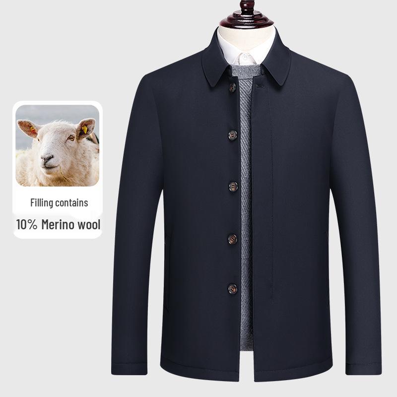 Men's Winter Thick Button-Up Cotton Jacket with Classic Lapel and Wool Filling - Warm, Plus Size Dad's Coat