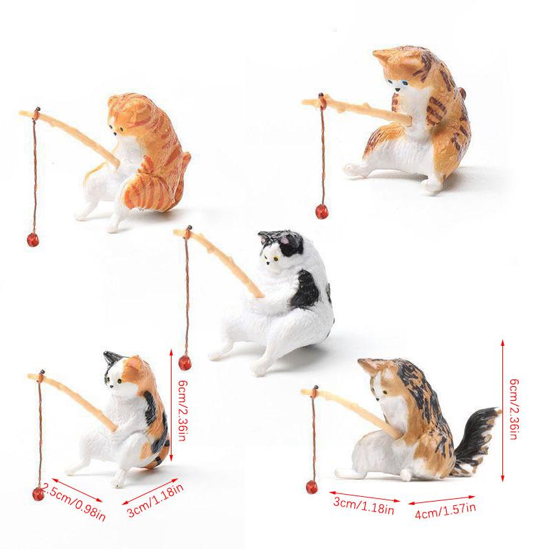 1Pc Fishing Cat Ornaments Aquarium Decor Fish Landscaping Cartoon Fishing Cat Statue Mini Resin Figurine Home Decoration