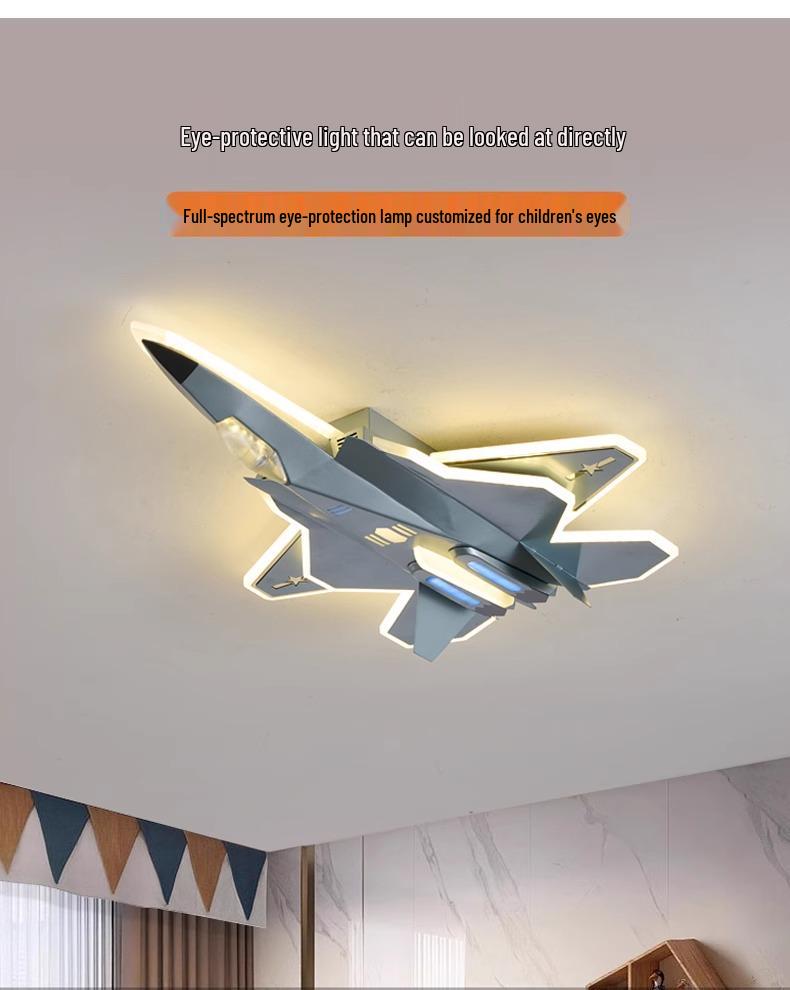 Children's J-35 Fighter Model Ceiling Light - Eye-Protection, Creative Airplane Design for Boys' Bedrooms