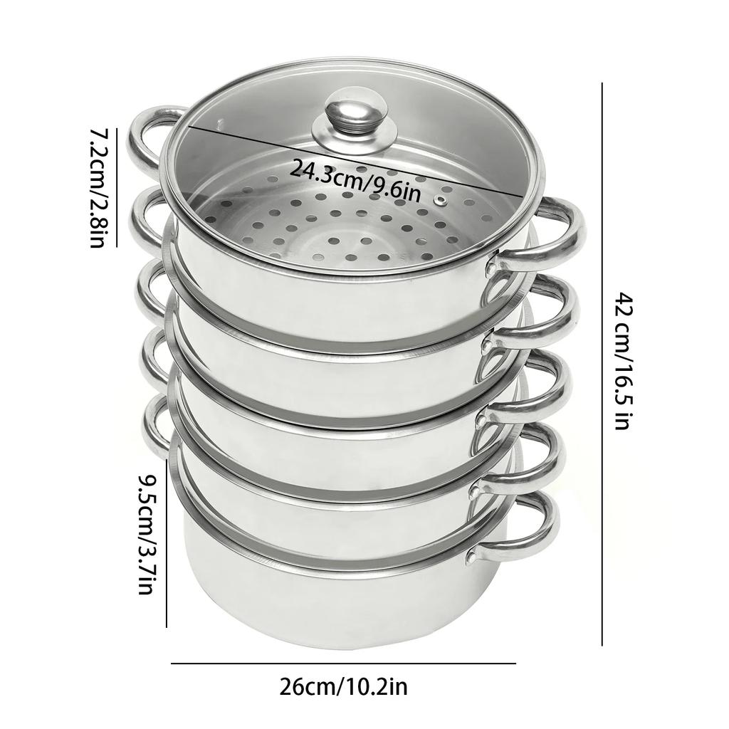 5 Tier Stainless Steel Food Steamer Vegetable Steamer Pot Cookware with Lid 26/30cm