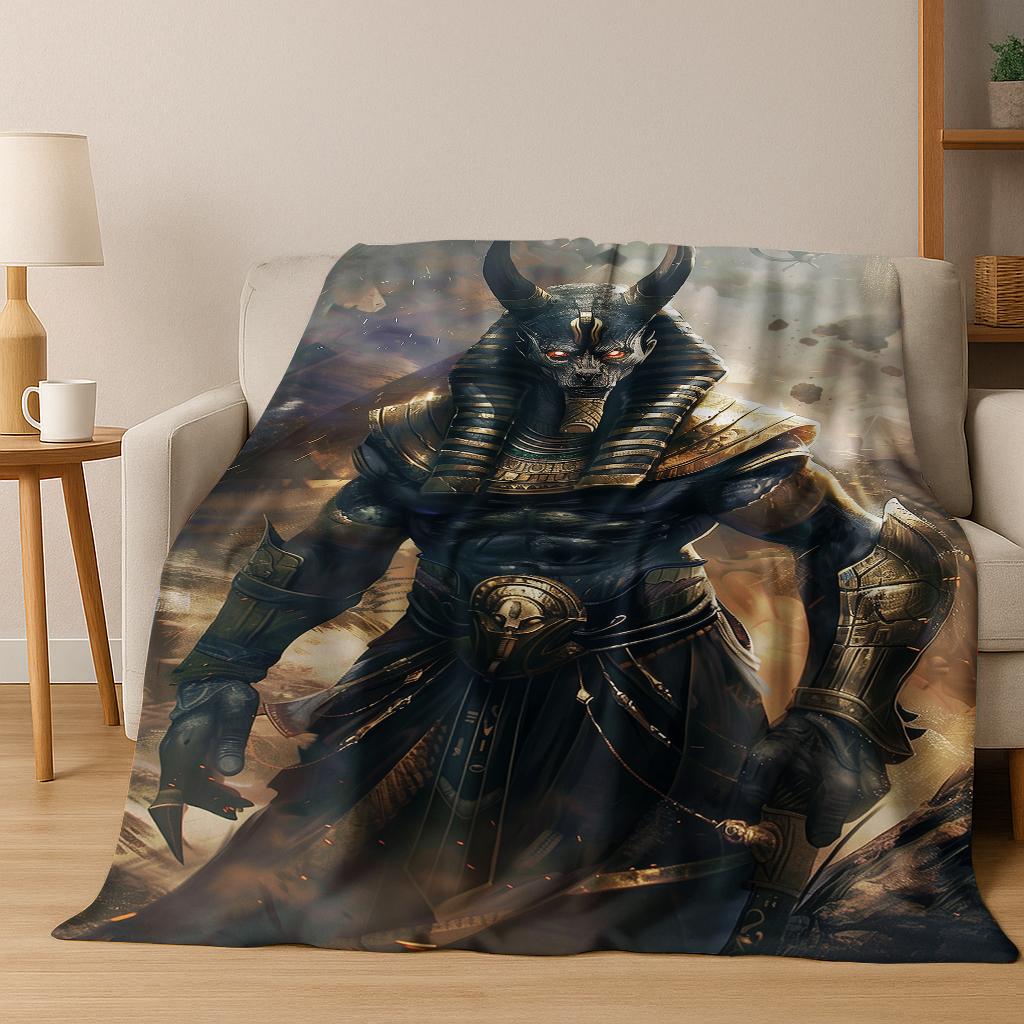 

Ancient Egyptian Mythology Anubis Flannel Blanket Soft Warm Blanket for Home Bedroom Office Travel Camping Picnic Gift To Child 75x90cm