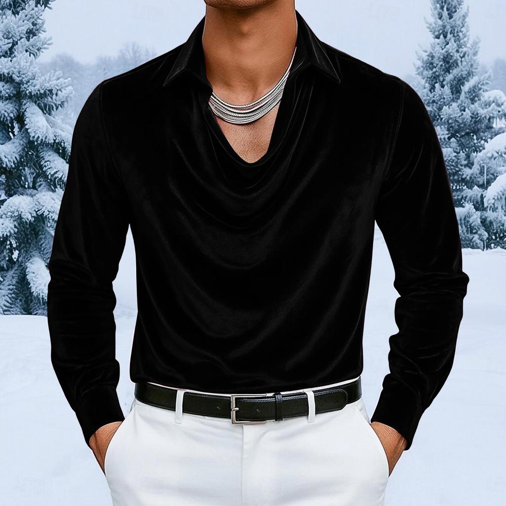 Stylish Men's Color Velvet Long,sleeved T,shirt Pullover Top