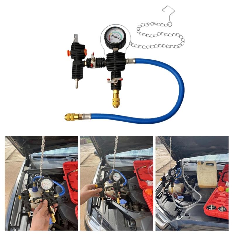 Comprehensive Coolant Systems Pressure Diagnostic Checker with Multiple Radiator Covers and Thermometers for Auto Repair