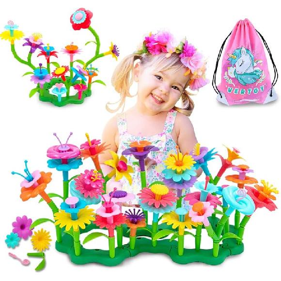 VERTOY Flower Garden Building Toy Set for 3, 4, 5, 6 Year Old Girls, STEM Educational Activity Games and Girls Birthday Gift for Age 3+ yr Toddlers