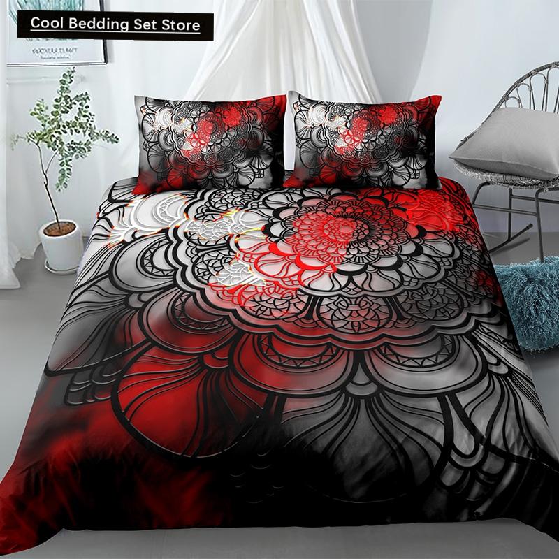 Mandala King Queen Duvet Cover Bohemian Bedding Set For Teens Adults Girls Exotic Ethnic Floral 2/3Pcs Polyester Comforter Cover