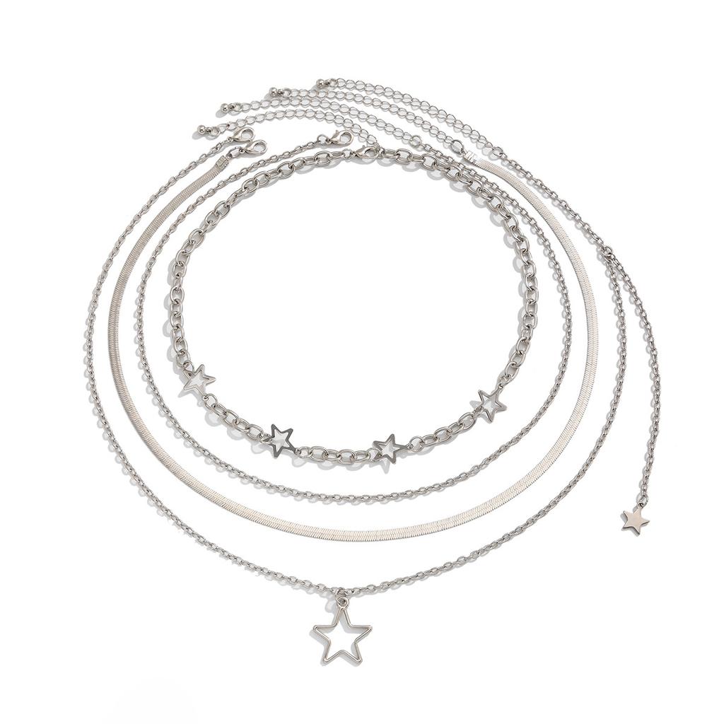 Simple Star Pendant Snake Bone Chain Necklace, Stacked Geometric Metal Chain Necklace